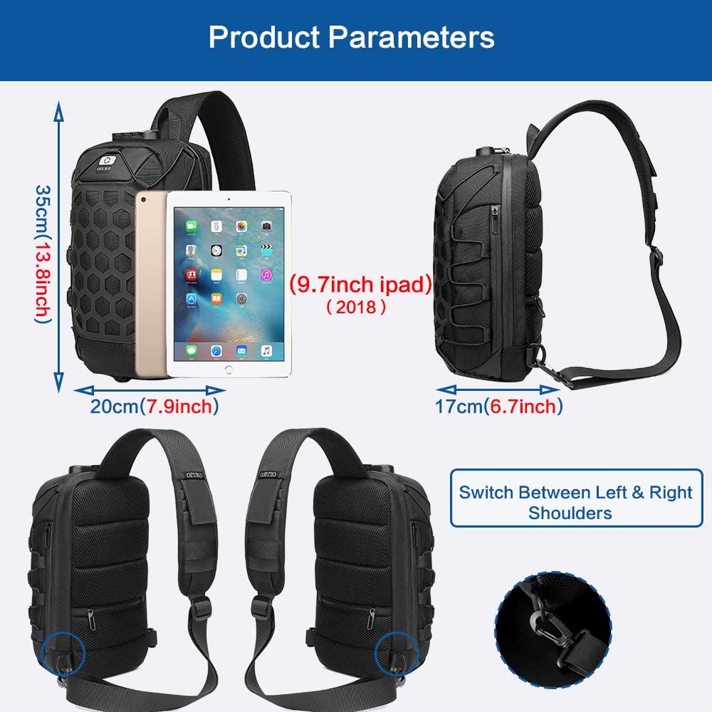 OZUKO Sling Backpack USB Anti-Theft Men'S Chest Bag Casual Shoulder Bag - Image 2